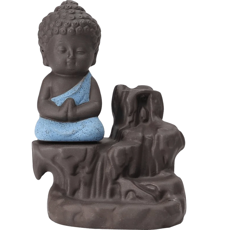 Meditating Little baby Monk Buddha Smoke Backflow (Polyresin, Multicolor) by Brahmatells