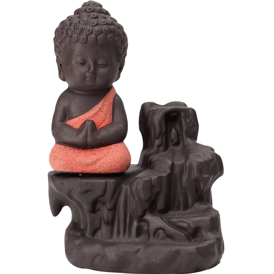 Meditating Little baby Monk Buddha Smoke Backflow (Polyresin, Multicolor) by Brahmatells