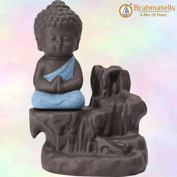 Meditating Little baby Monk Buddha Smoke Backflow (Polyresin, Multicolor) by Brahmatells