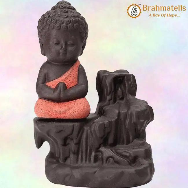 Meditating Little baby Monk Buddha Smoke Backflow (Polyresin, Multicolor) by Brahmatells