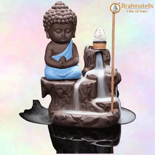 Meditating Little baby Monk Buddha Smoke Backflow (Polyresin, Multicolor) by Brahmatells