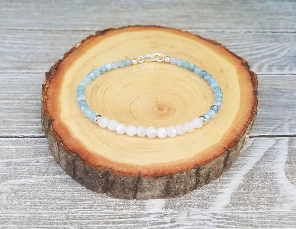 Moonstone & Aquamarine Calming Bracelet by Brahmatells