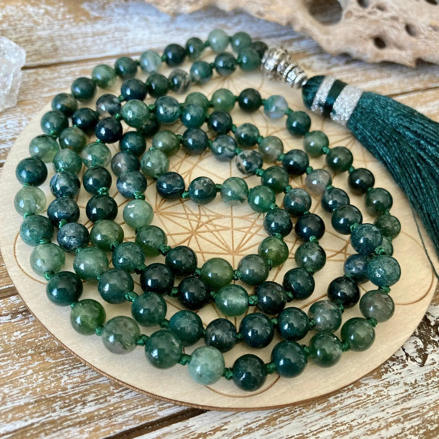 Moss Agate Japa Mala for Meditation | Brahmatells by Brahmatells