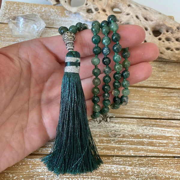Moss Agate Japa Mala for Meditation | Brahmatells by Brahmatells