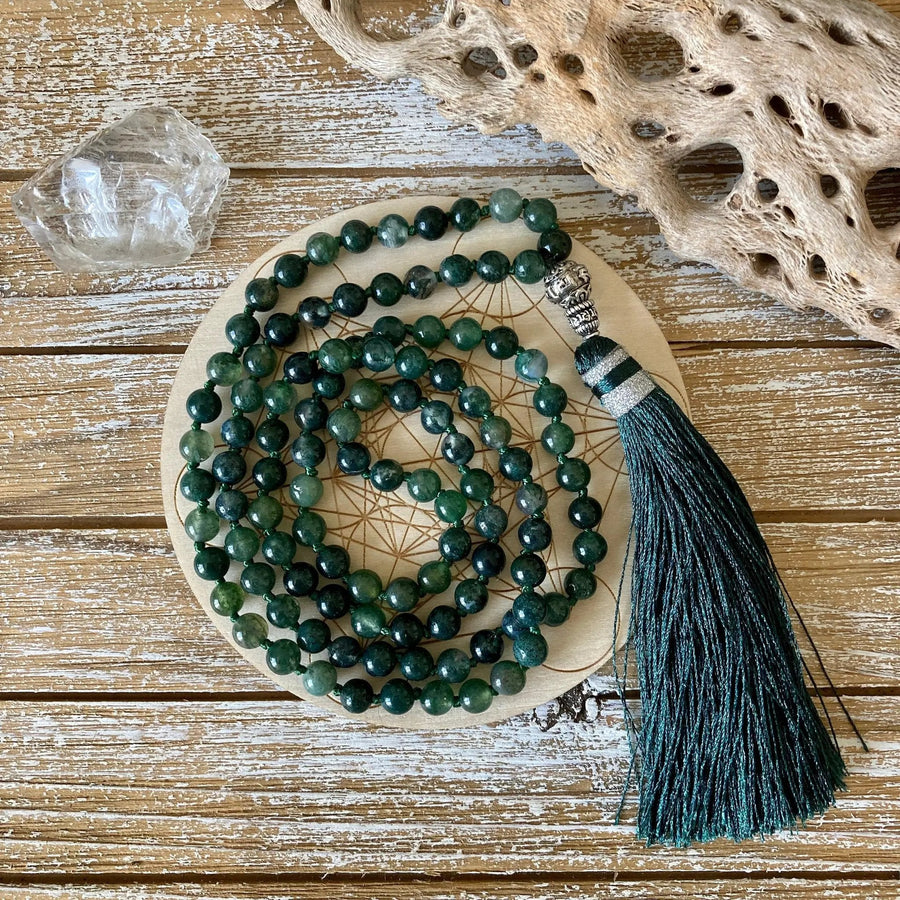 Moss Agate Japa Mala for Meditation | Brahmatells by Brahmatells
