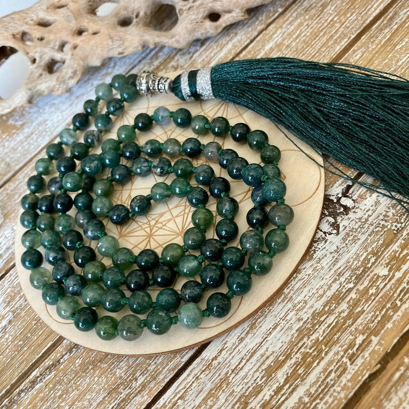 Moss Agate Japa Mala for Meditation | Brahmatells by Brahmatells