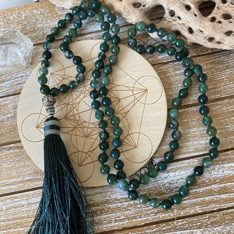 Moss Agate Japa Mala for Meditation | Brahmatells by Brahmatells