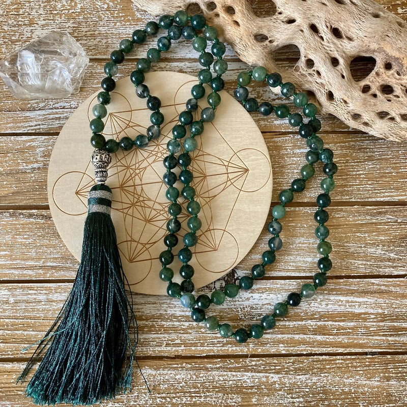 Moss Agate Japa Mala for Meditation | Brahmatells by Brahmatells