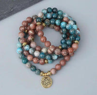 Natural Apatite & Rhodonite 108 Bead Mala - Spiritual Serenity | Brahmatells by Brahmatells