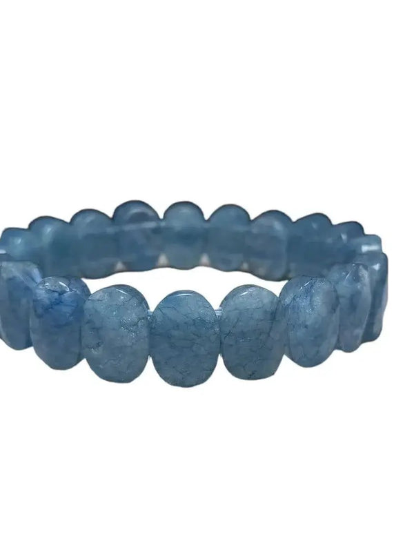 Aquamarine Crystal Bracelet – 14mm Faceted Blue Beads by Brahmatells