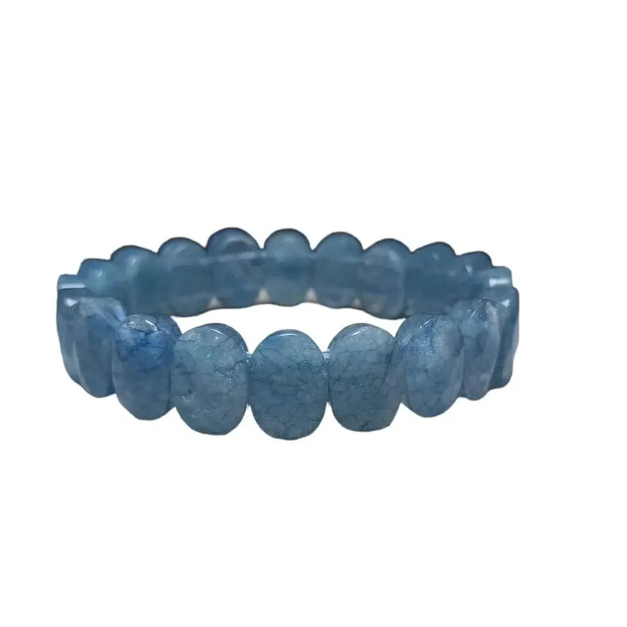 Aquamarine Crystal Bracelet – 14mm Faceted Blue Beads by Brahmatells