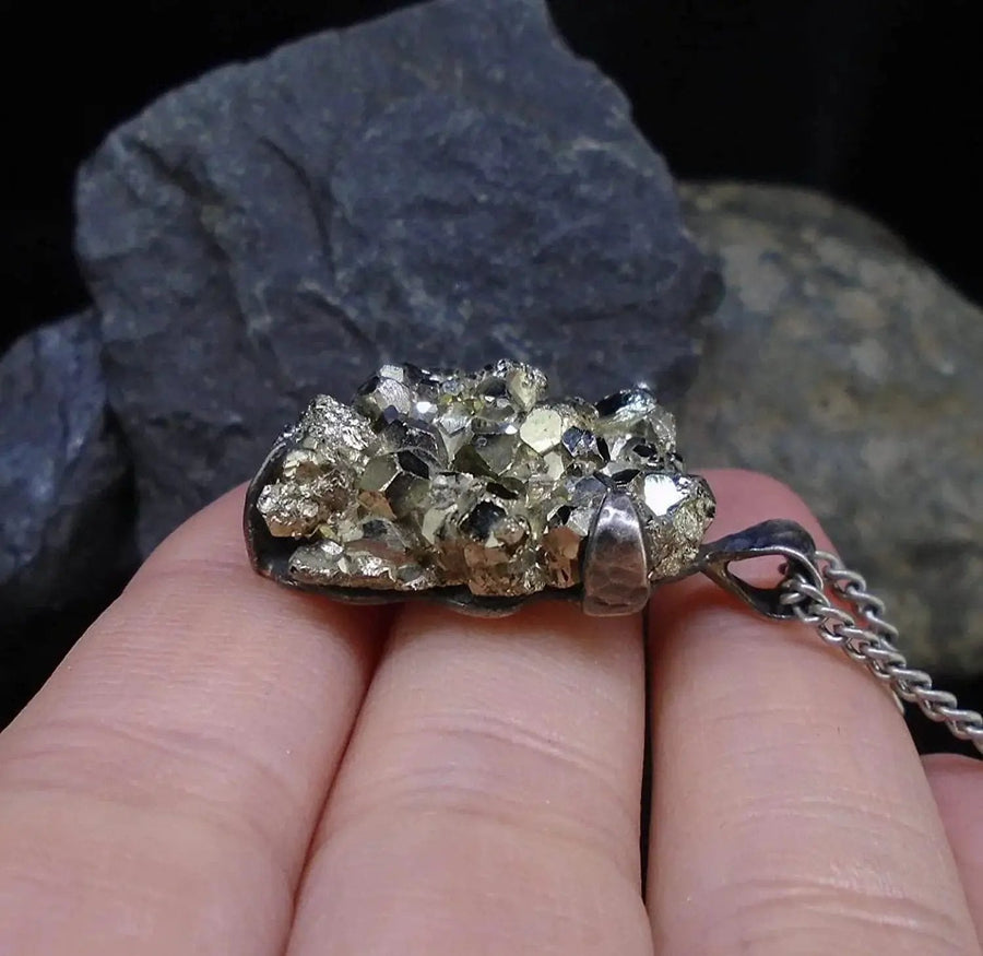 Natural Golden pyrite Wealth Finance Rough Raw Uneven shape Crystal pendant For Men And Women Without Chain by brahmatells