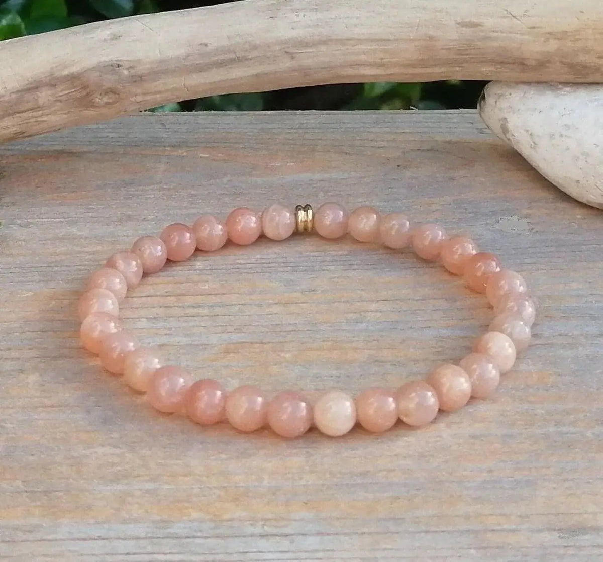 Natural Peach Moonstone Bracelet | Handmade Boho Gemstone Jewelry by Brahmatells