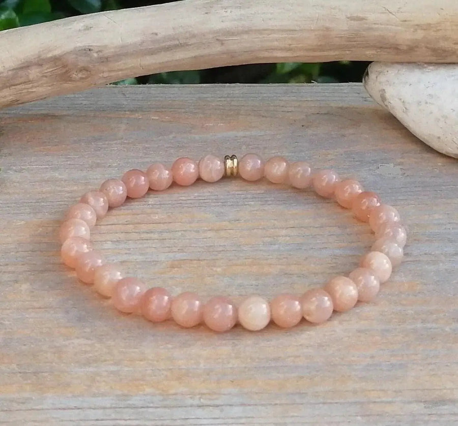 Natural Peach Moonstone Bracelet | Handmade Boho Gemstone Jewelry by Brahmatells