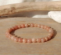 Natural Peach Moonstone Bracelet | Handmade Boho Gemstone Jewelry by Brahmatells