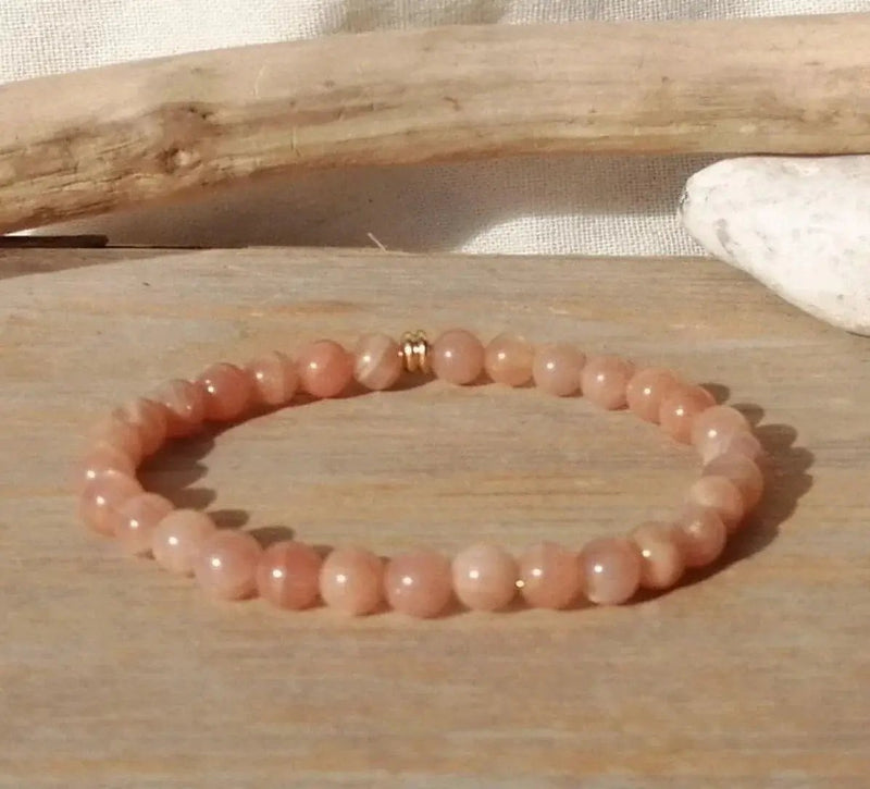 Natural Peach Moonstone Bracelet | Handmade Boho Gemstone Jewelry by Brahmatells