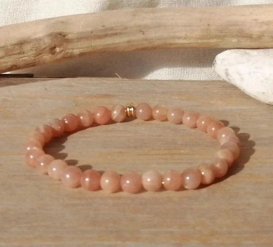 Natural Peach Moonstone Bracelet | Handmade Boho Gemstone Jewelry by Brahmatells