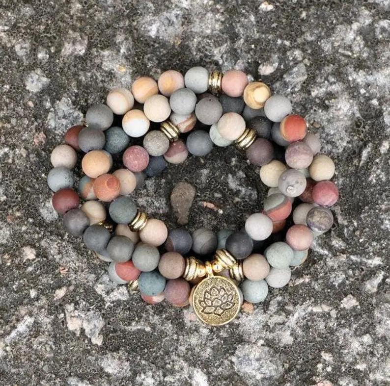 Natural Picture Jasper 108 Mala Beads Necklace - Grounding & Creativity | Brahmatells by Brahmatells