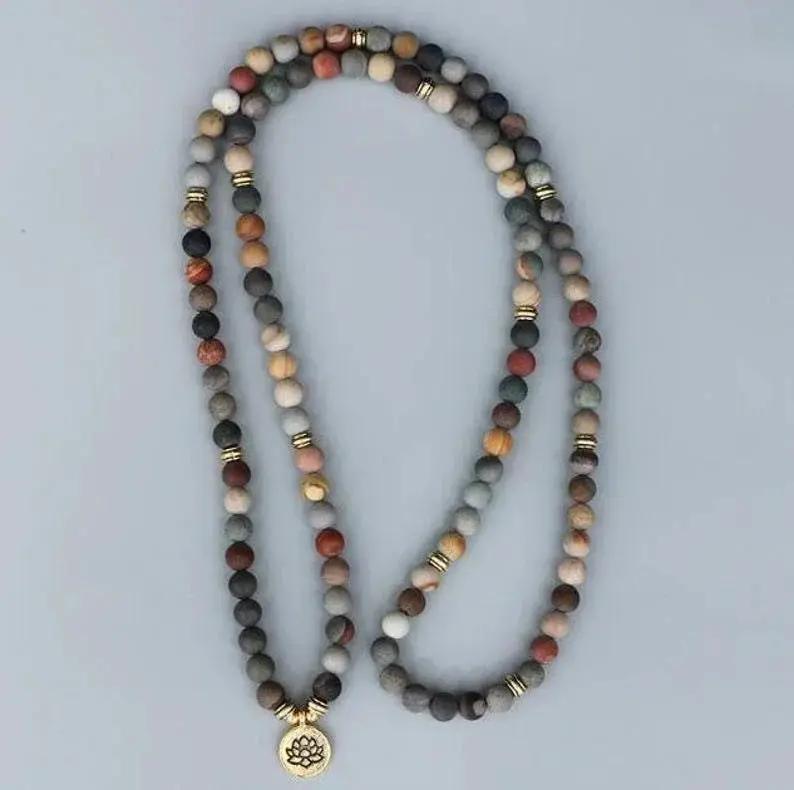 Natural Picture Jasper 108 Mala Beads Necklace - Grounding & Creativity | Brahmatells by Brahmatells