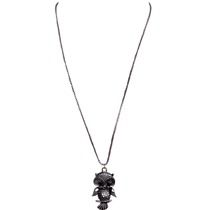 Necklace with long chain for girls, Oxidised Metal Owl Pendant by Brahmatells