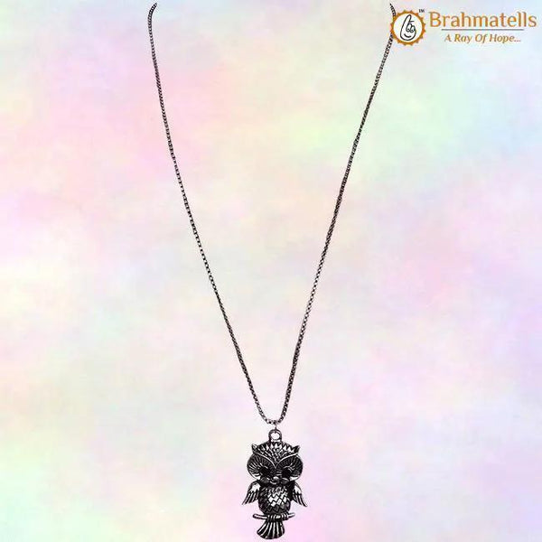 Necklace with long chain for girls, Oxidised Metal Owl Pendant by Brahmatells