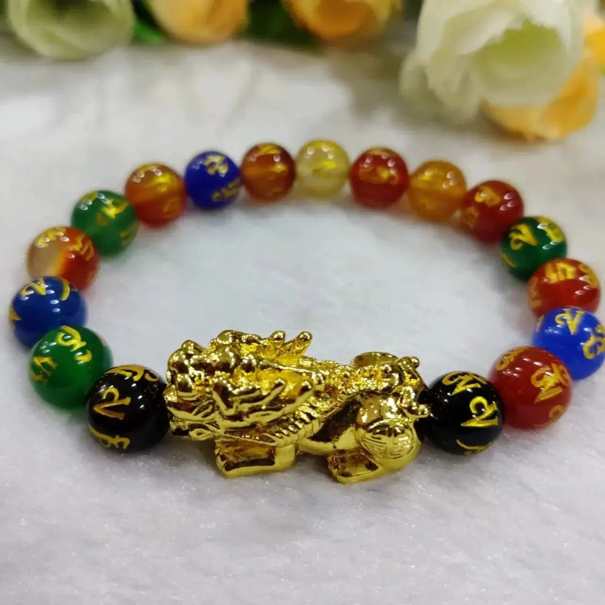 Om Mani Padme Hum Black Obsidian & Onyx Feng Shui Bracelet by Brahmatells