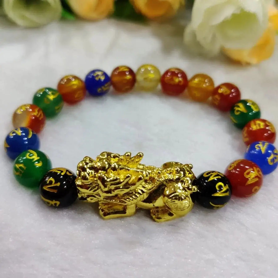 Om Mani Padme Hum Black Obsidian & Onyx Feng Shui Bracelet by Brahmatells