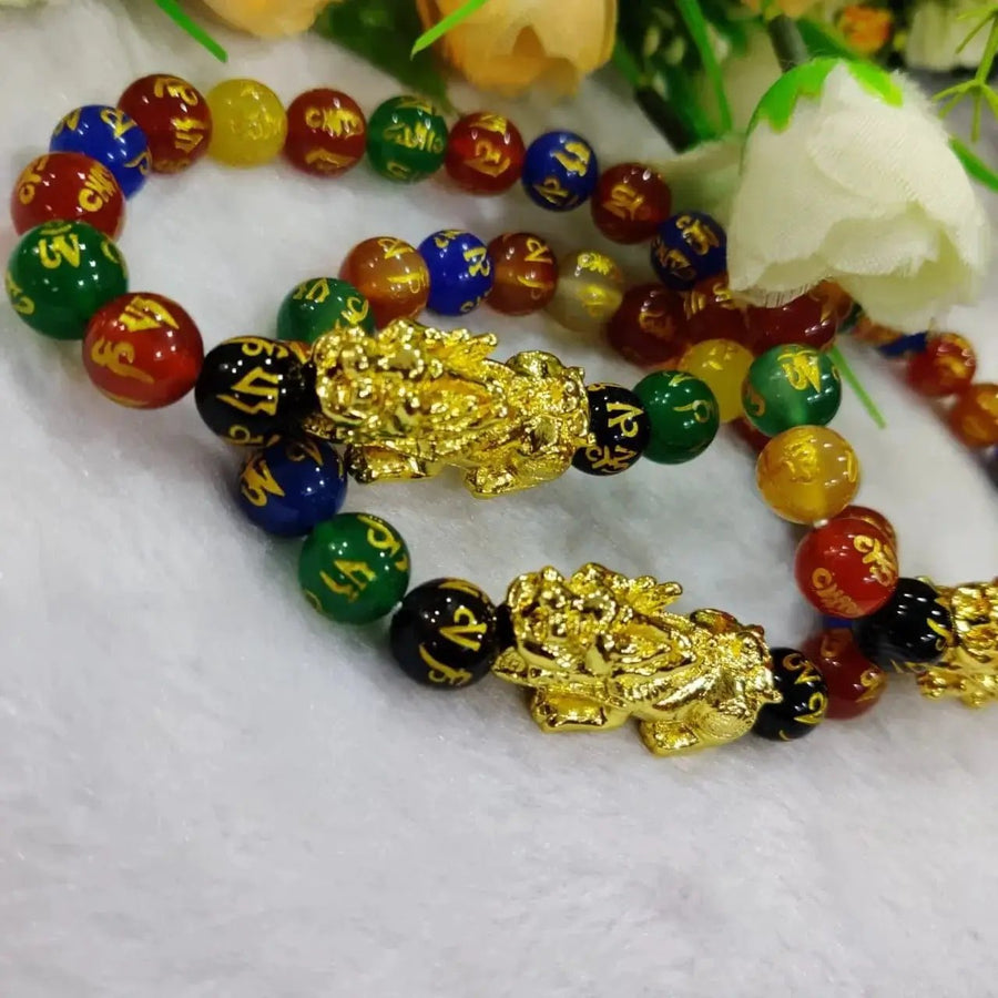 Om Mani Padme Hum Black Obsidian & Onyx Feng Shui Bracelet by Brahmatells