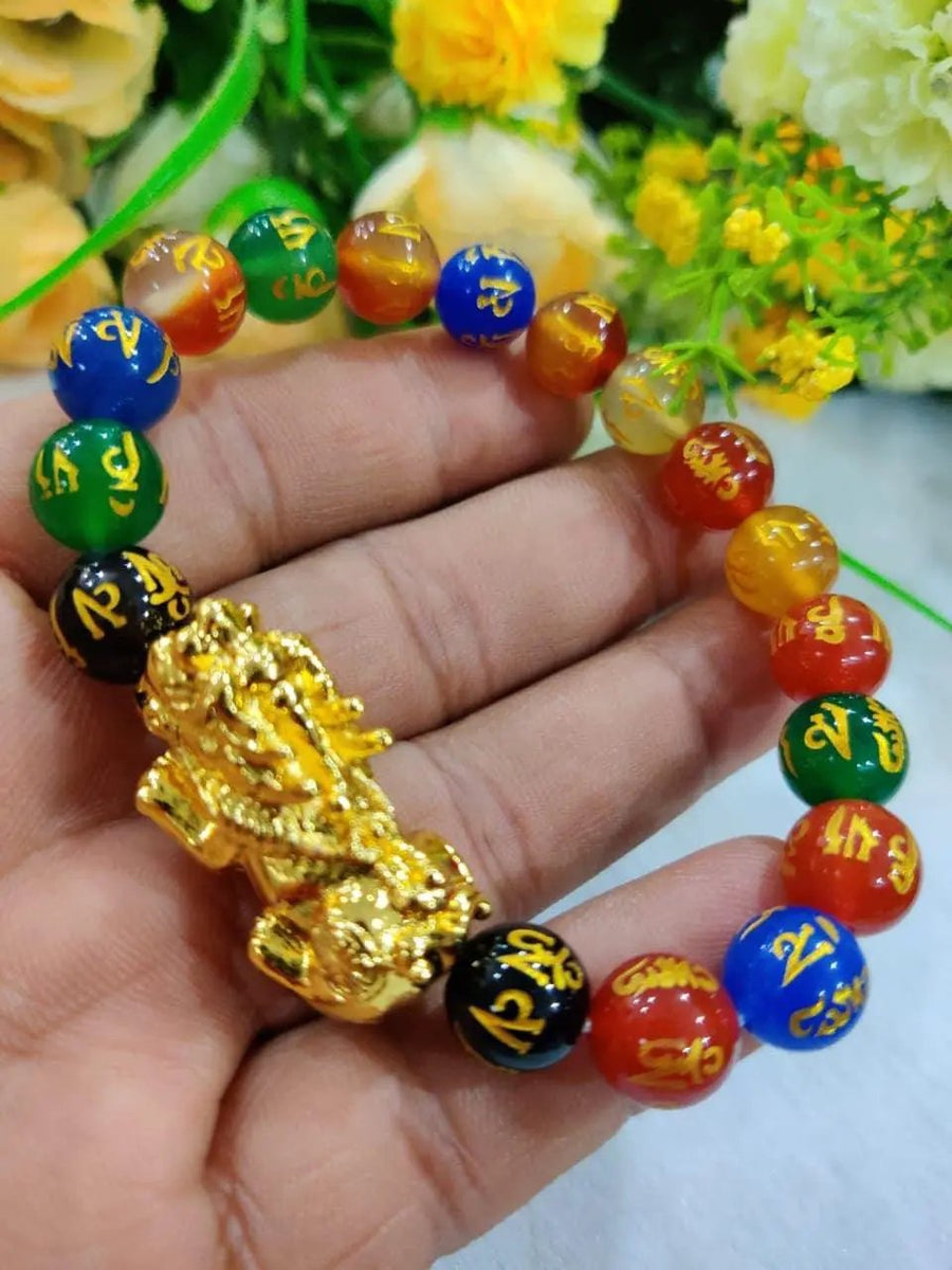 Om Mani Padme Hum Black Obsidian & Onyx Feng Shui Bracelet by Brahmatells