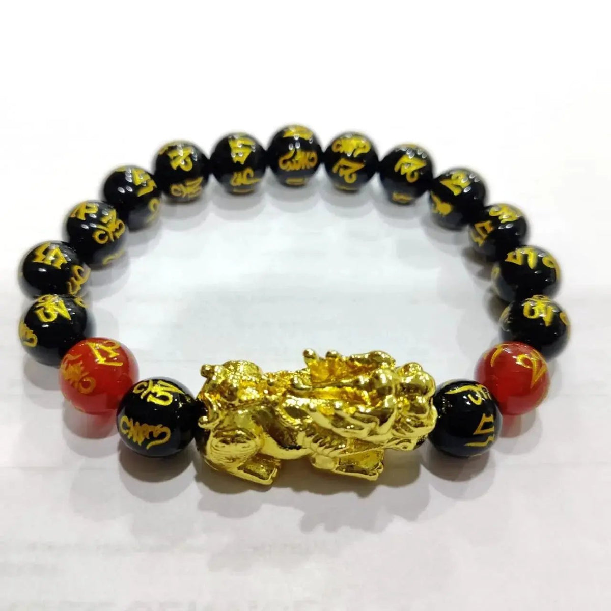 Om Mani Padme Hum Black Obsidian & Red Onyx Feng Shui Bracelet by Brahmatells