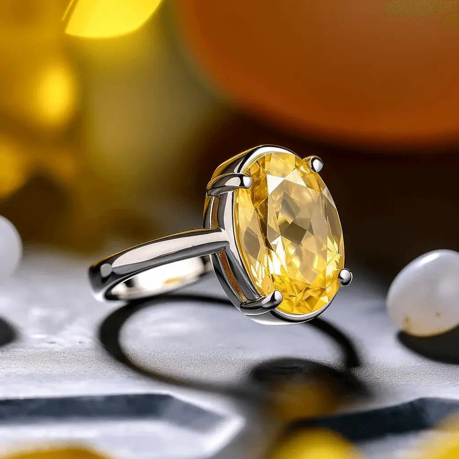 Oval Golden Yellow Sapphire (Pukhraj) Ring - Jupiter's Blessing | Brahmatells by Brahmatells