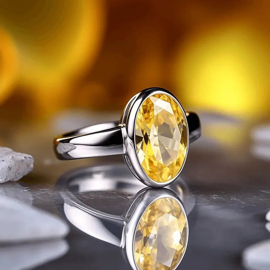 Oval Golden Yellow Sapphire Ring - Jupiter's Elegance | Brahmatells by Brahmatells