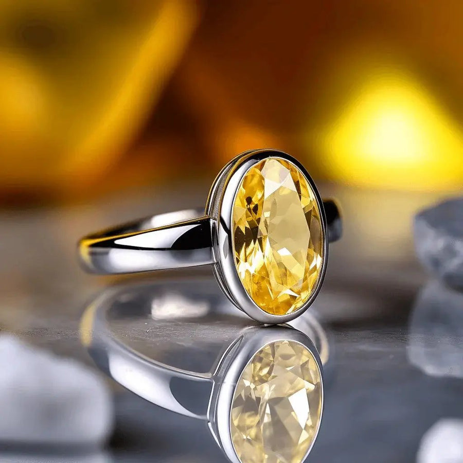 Oval Golden Yellow Sapphire Ring - Jupiter's Elegance | Brahmatells by Brahmatells
