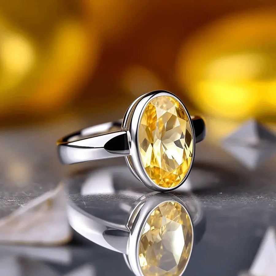 Oval Golden Yellow Sapphire Ring - Jupiter's Elegance | Brahmatells by Brahmatells