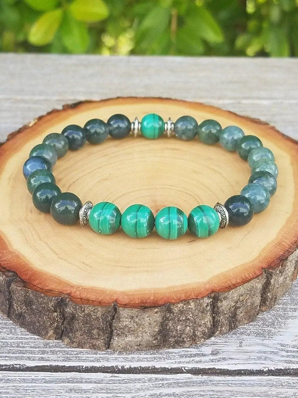 Personal Growth Bracelet - Malachite & Moss Agate | Brahmatells by Brahmatells