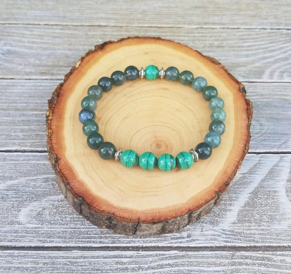Personal Growth Bracelet - Malachite & Moss Agate | Brahmatells by Brahmatells