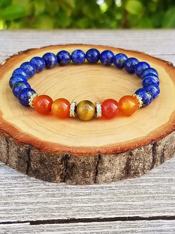 Prosperity & Good Fortune Bracelet: Lapis Lazuli, Carnelian, Tiger's Eye | Brahmatells by Brahmatells