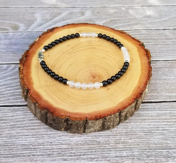 Protection Anklet – Selenite & Black Tourmaline, Sterling Silver by Brahmatells