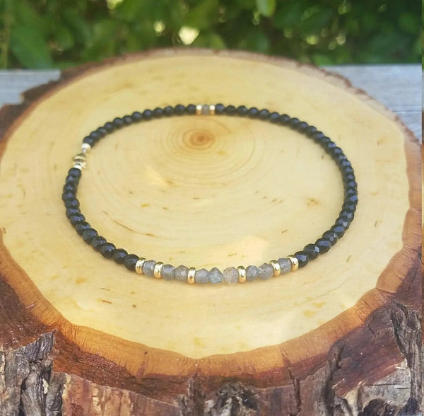Protection Anklet | Labradorite & Black Onyx | Aura Shield by Brahmatells
