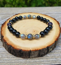 Protection Bracelet | Labradorite, Black Tourmaline & Amethyst Beaded Jewelry by Brahmatells