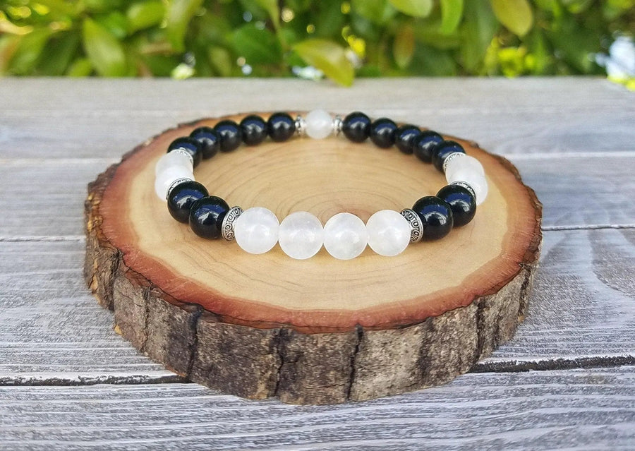 Protection Bracelet – Selenite & Tourmaline for Energy Shielding by Brahmatells