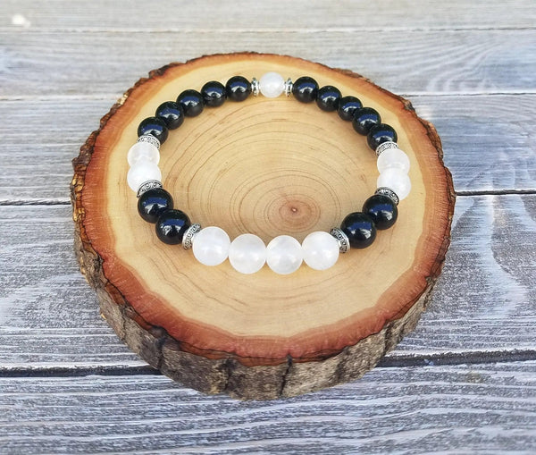 Protection Bracelet – Selenite & Tourmaline for Energy Shielding by Brahmatells