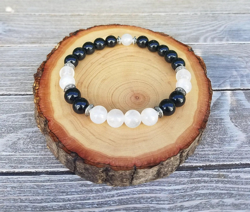 Protection Bracelet – Selenite & Tourmaline for Energy Shielding by Brahmatells