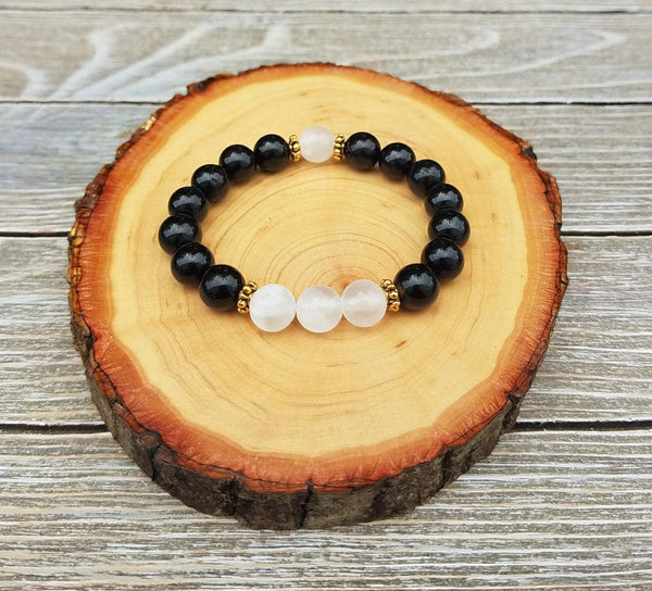 Selenite & Black Tourmaline Protection Bracelet | Aura Shield by Brahmatells