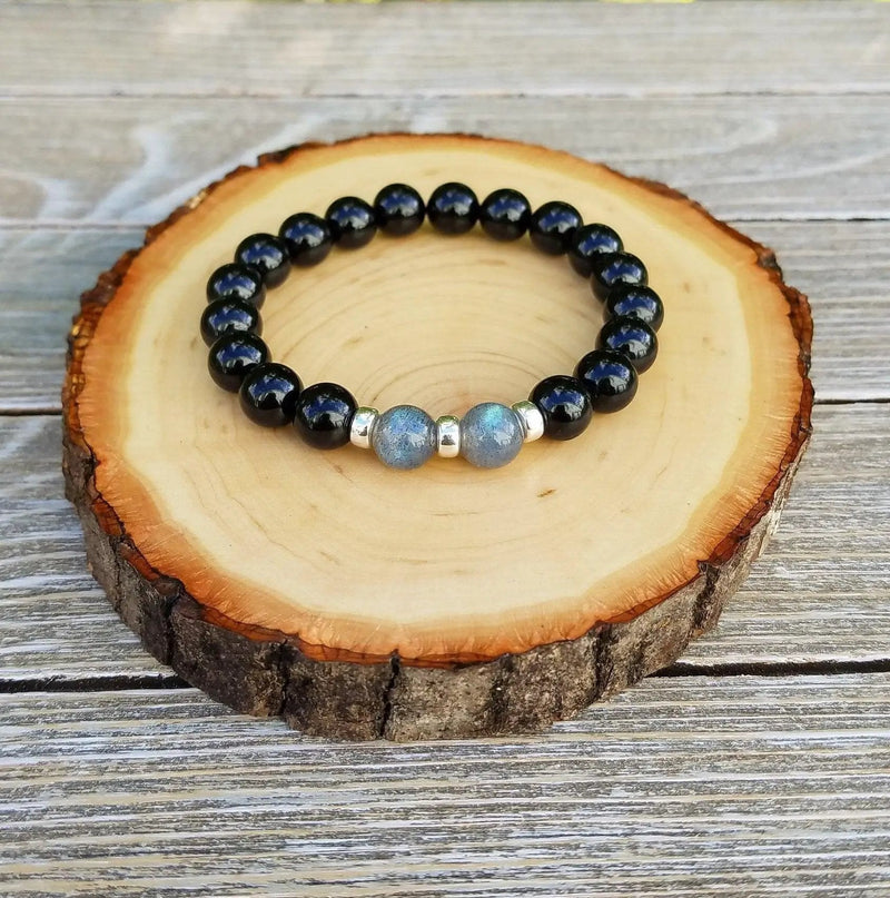 Protection Bracelet | Black Tourmaline & Labradorite Beaded Jewelry by Brahmatells