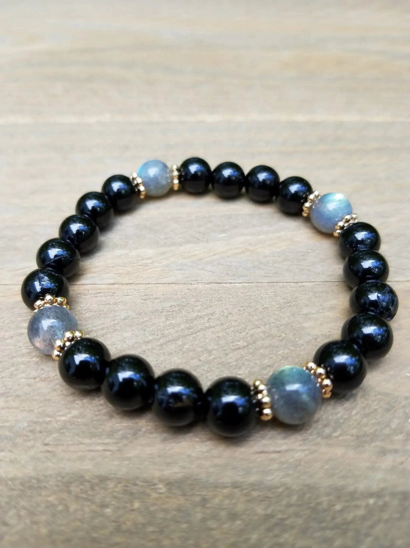 Protection Bracelet | Labradorite & Black Tourmaline Beaded Jewelry by Brahmatells