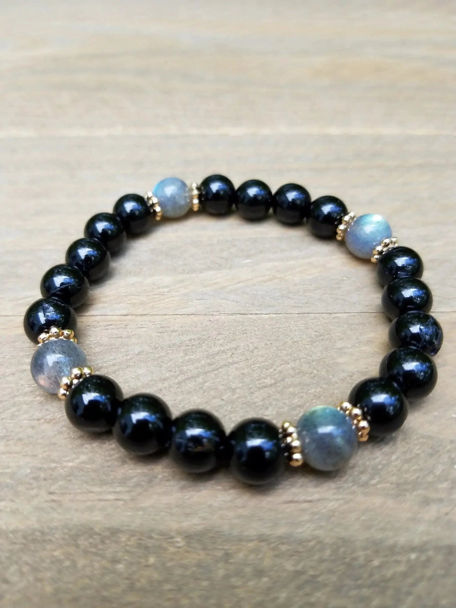 Protection Bracelet | Labradorite & Black Tourmaline Beaded Jewelry by Brahmatells