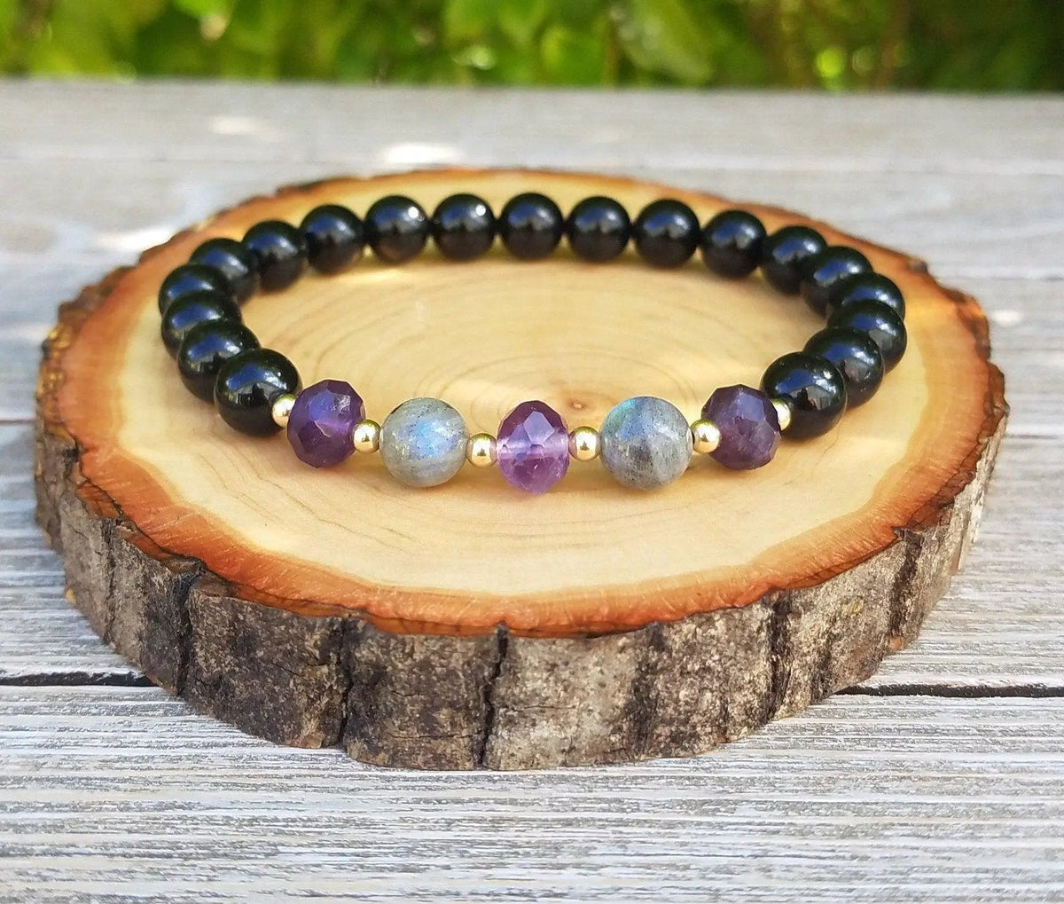 Psychic Protection Bracelet | Labradorite, Amethyst & Black Tourmaline by Brahmatells