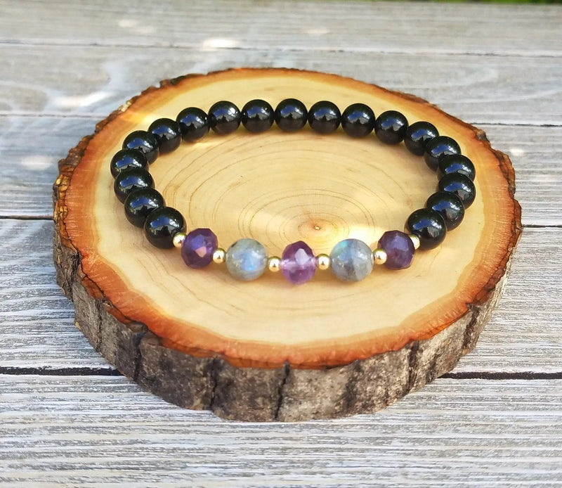 Psychic Protection Bracelet | Labradorite, Amethyst & Black Tourmaline by Brahmatells