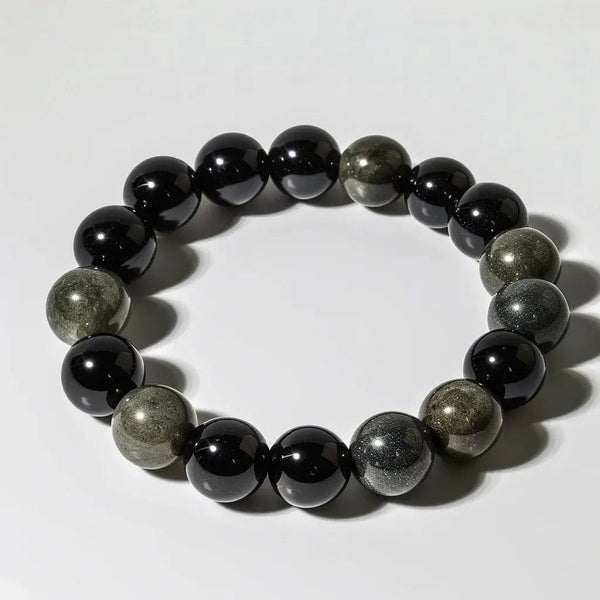 Pyrite and Black Obsidian Bracelet - Elegant Protection by Brahmatells